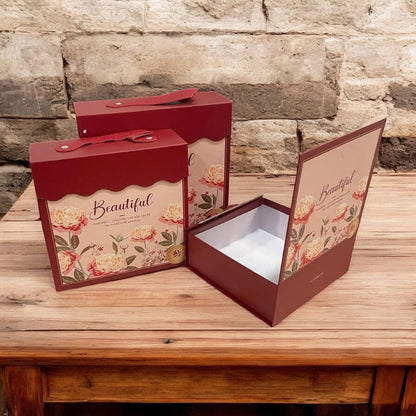 Set 3 cutii stil gentuță pentru cadouri cu mâner - model 1 roșu 3 - craftup.ro