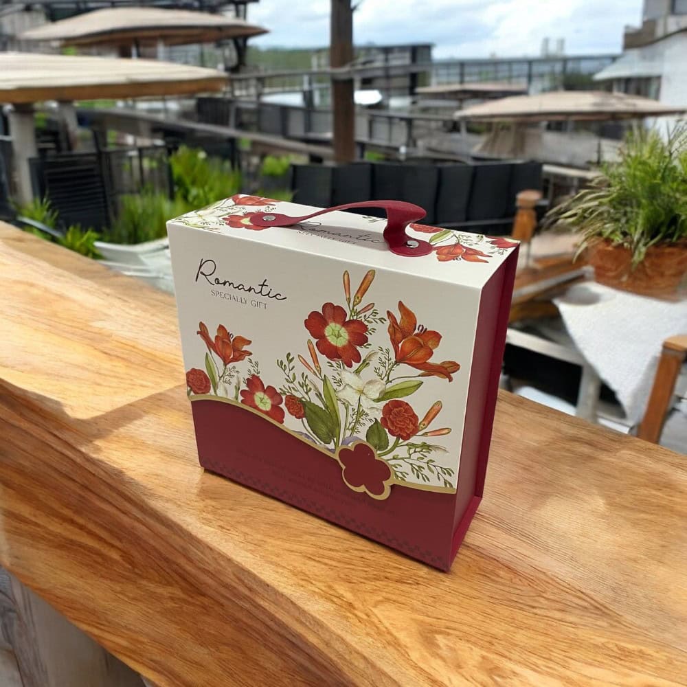 Set 3 cutii stil gentuță pentru cadouri cu mâner - model 2 roșu 2 - craftup.ro