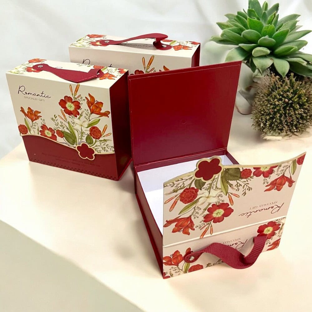 Set 3 cutii stil gentuță pentru cadouri cu mâner - model 2 roșu 3 - craftup.ro