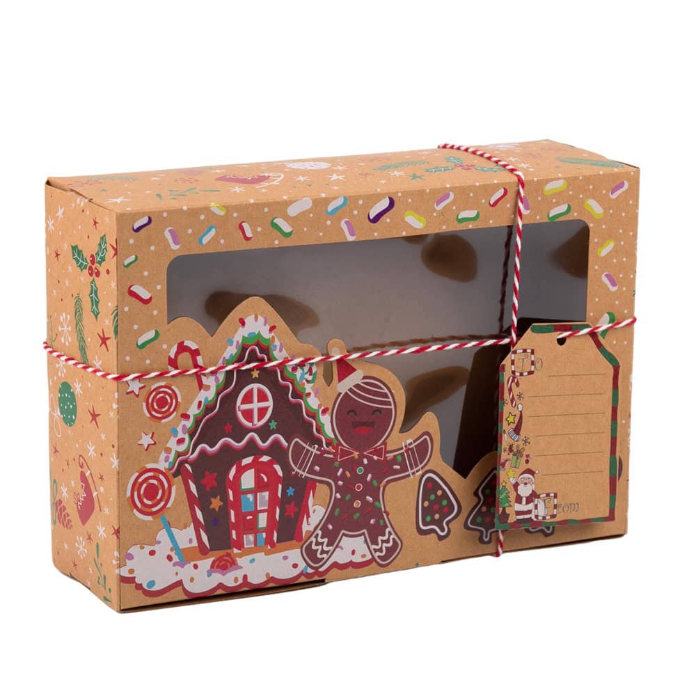 Set 6 cutii Crăciun 3 modele cu fereastră etichetă si sfoară - kraft 7 - craftup.ro