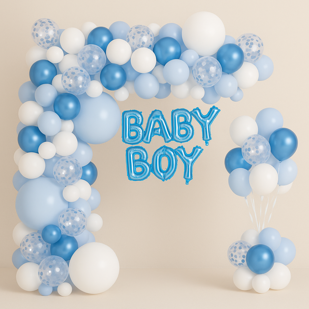 Set 100 baloane stil arcadă cu text Boy - model 4 bleu