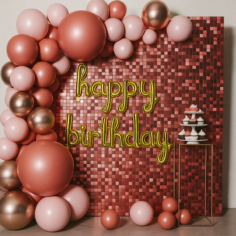 Set 70 baloane stil arcadă Happy Birthday - model 3 roșu