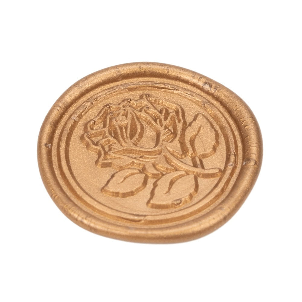 Sigiliu ceară 3cm cu adeziv - model trandafir întreg auriu 1 - craftup.ro