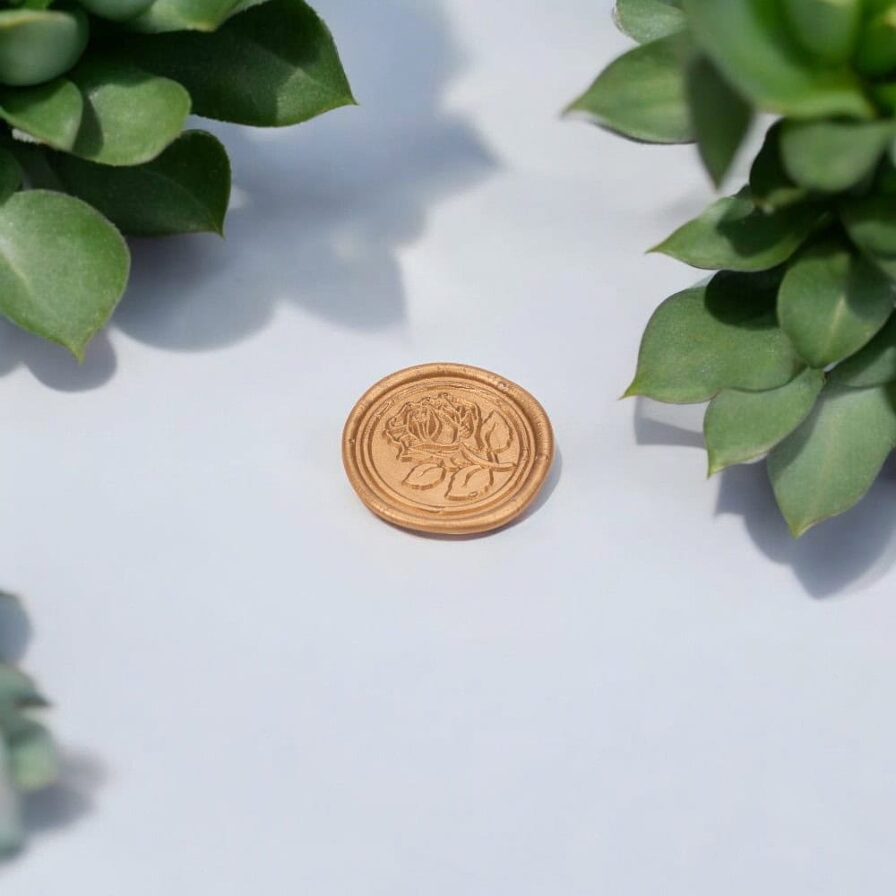 Sigiliu ceară 3cm cu adeziv - model trandafir întreg auriu 2 - craftup.ro
