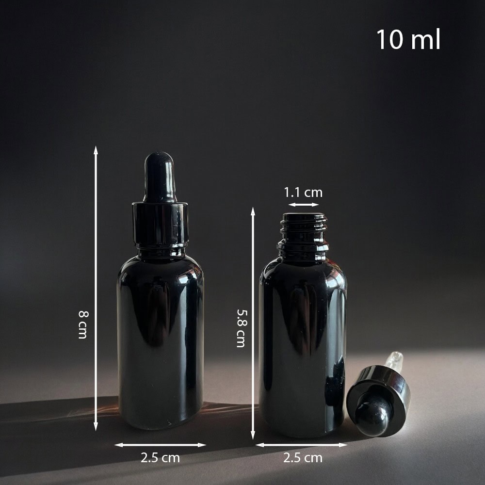 Sticluță neagră lucioasă cu pipetă 10 ml - craftup.ro