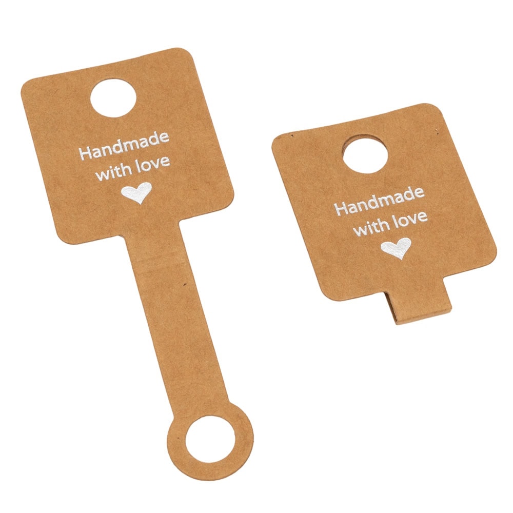 Suport dreptunghiular cu adeziv și mesaj Handmade with love - kraft (set 100 buc) 1 - craftup.ro