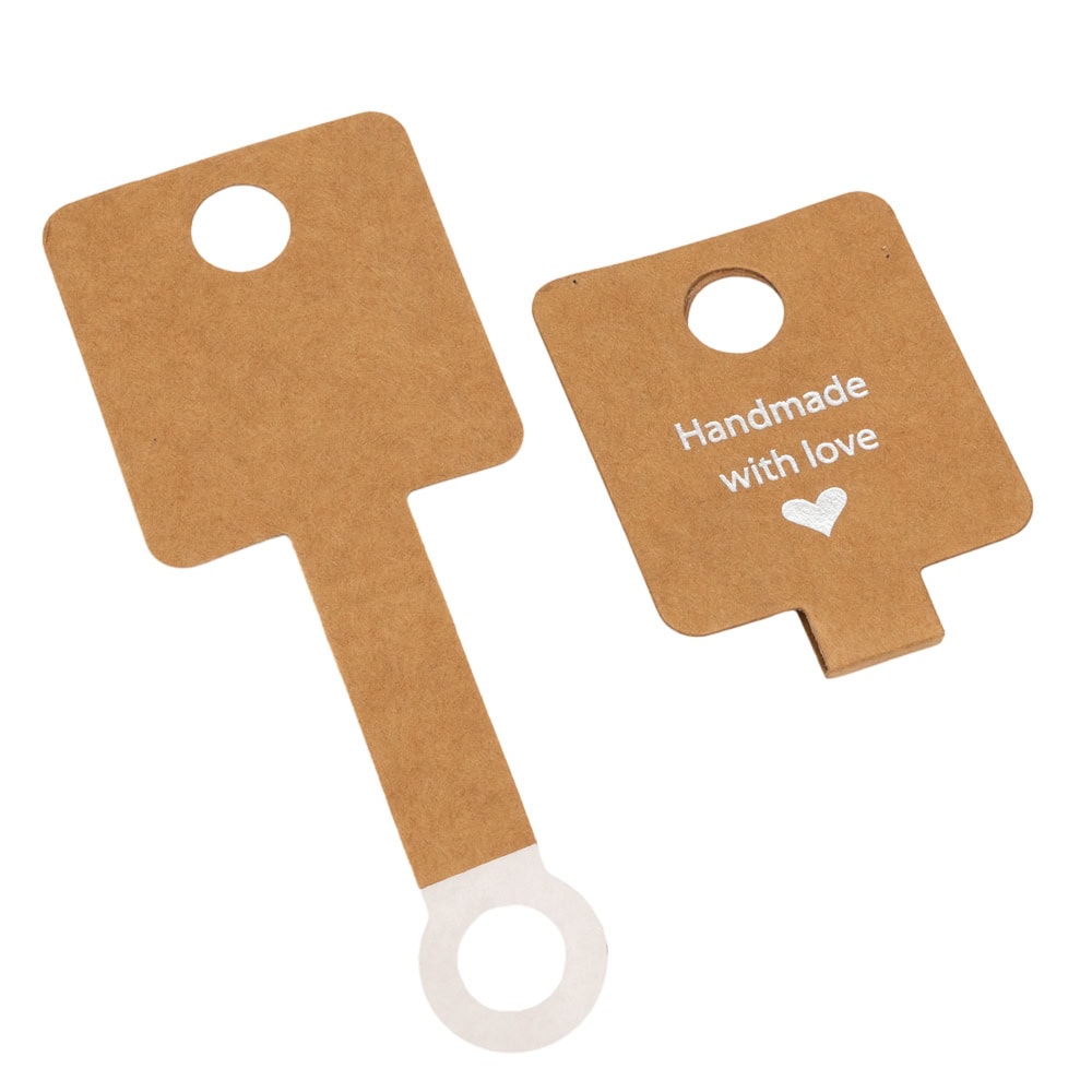 Suport dreptunghiular cu adeziv și mesaj Handmade with love - kraft (set 100 buc) 2 - craftup.ro