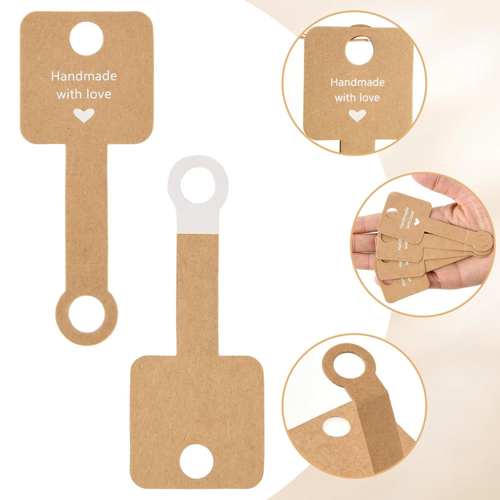 Suport dreptunghiular cu adeziv și mesaj Handmade with love - kraft (set 100 buc) 4 - craftup.ro
