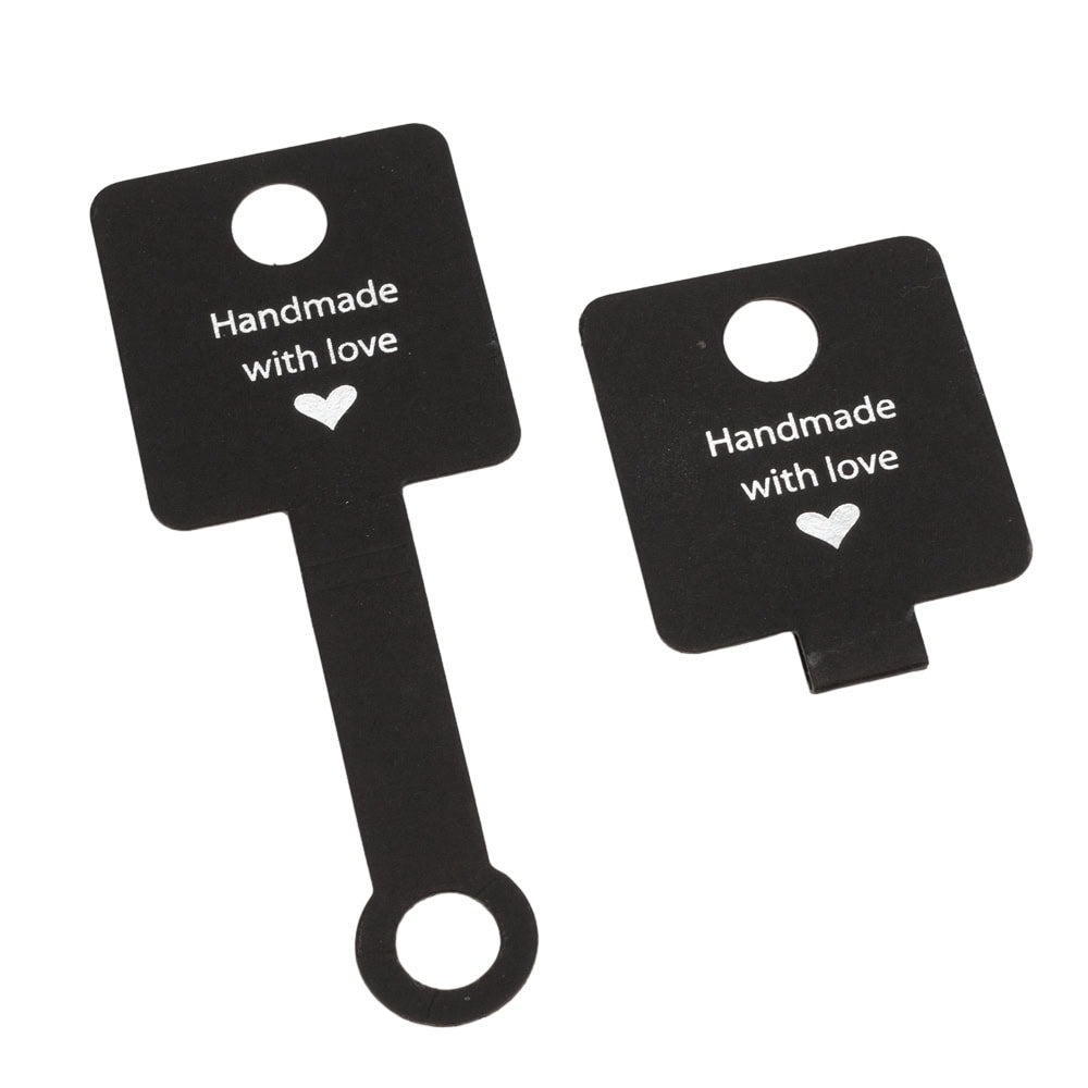 Suport dreptunghiular cu adeziv și mesaj Handmade with love - negru (set 100 buc) 1 - craftup.ro