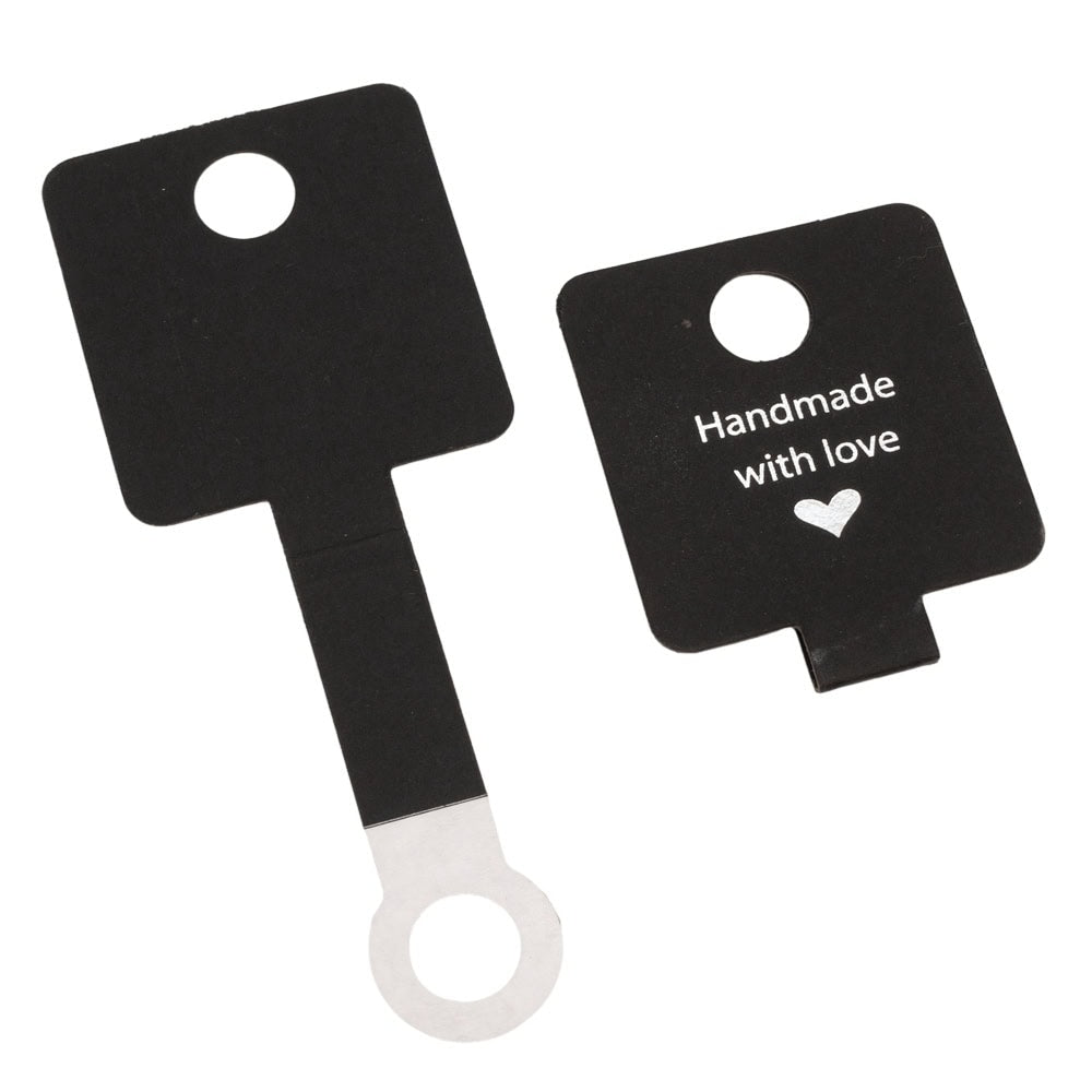 Suport dreptunghiular cu adeziv și mesaj Handmade with love - negru (set 100 buc) 2 - craftup.ro