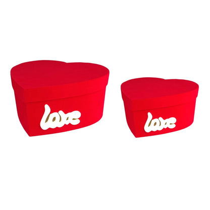 Set 2 cutii inimă catifelate Love luminat - roșu