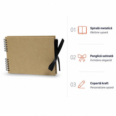 Album foto dreptunghiular cu spirală si panglică satin - Kraft - CraftUp