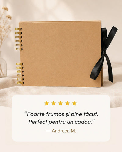 Album foto dreptunghiular cu spirală si panglică satin - Kraft - CraftUp