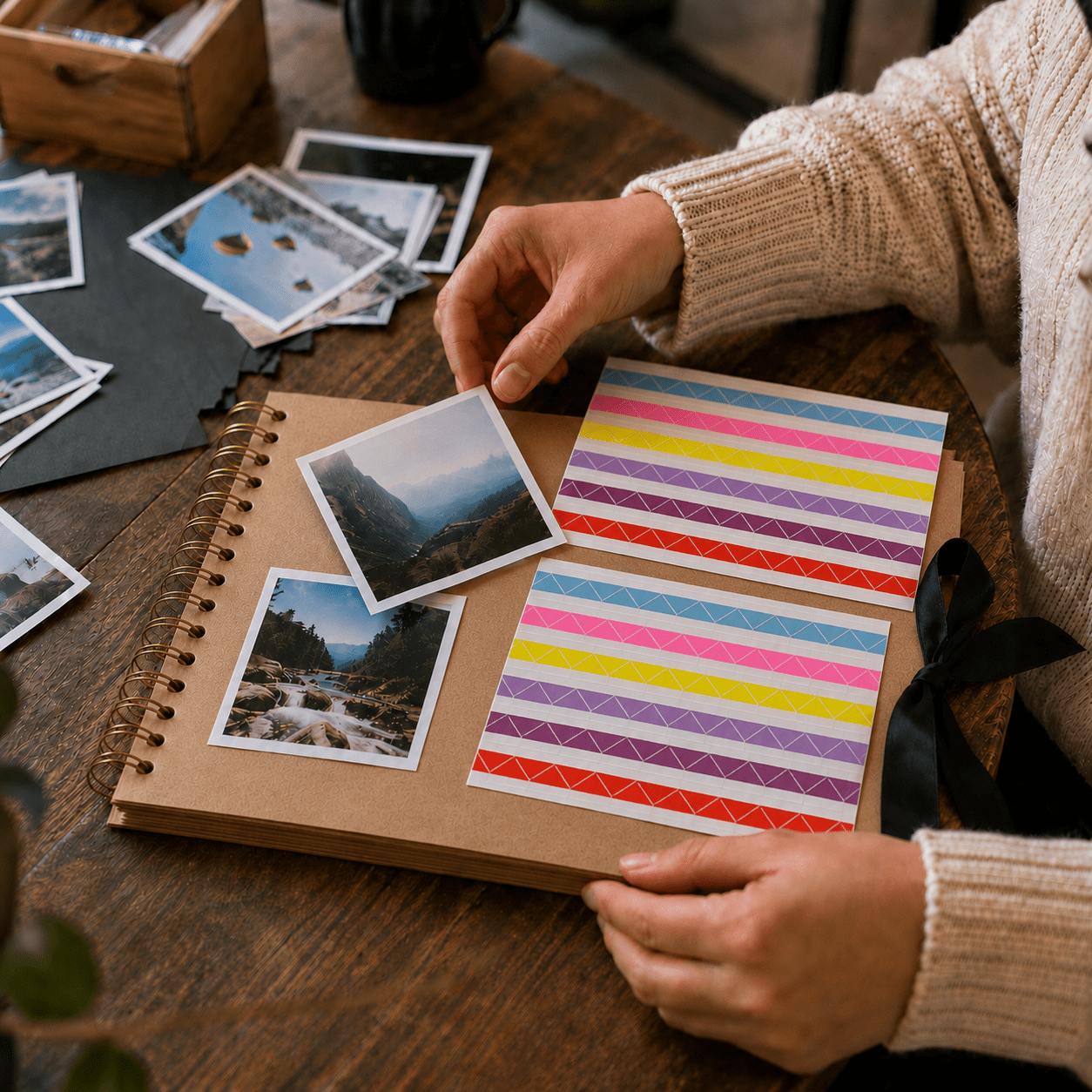 Album foto dreptunghiular cu spirală si panglică satin - Kraft - CraftUp