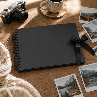 Album foto dreptunghiular cu spirală și panglică satin - Negru - CraftUp