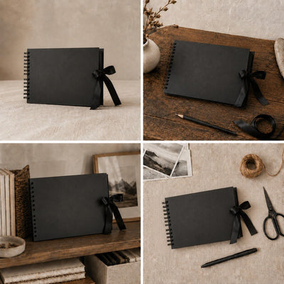 Album foto dreptunghiular cu spirală și panglică satin - Negru - CraftUp