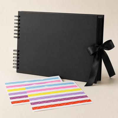 Album foto dreptunghiular cu spirală și panglică satin - Negru - CraftUp
