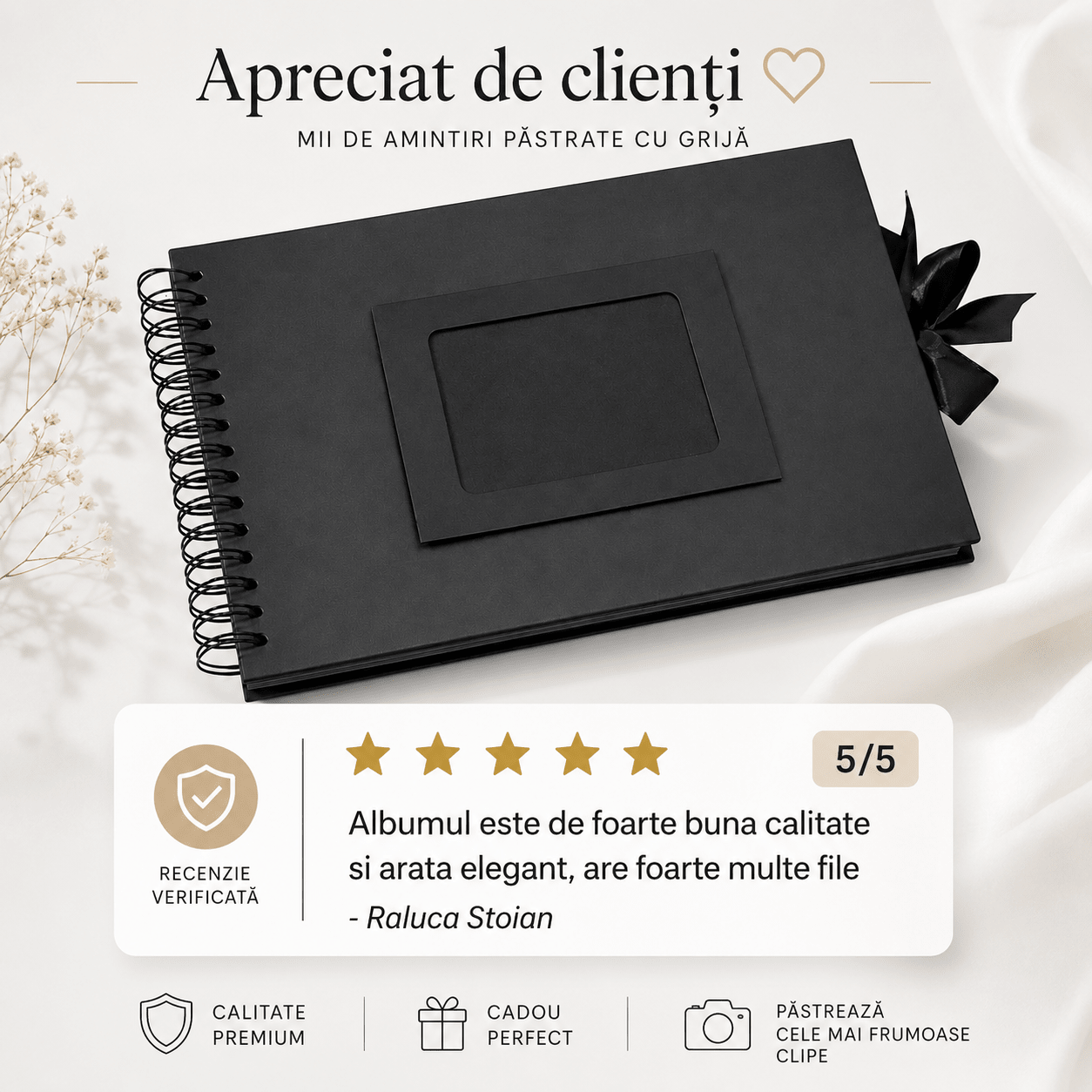 Album Foto Tip Scrapbook cu Spirală și Închidere Panglică - CraftUp