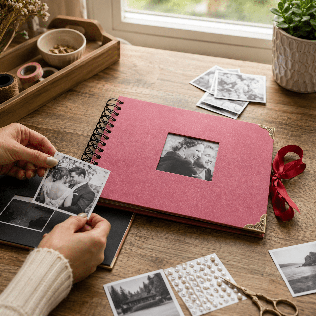 Album Foto Tip Scrapbook cu Spirală și Închidere Panglică - CraftUp