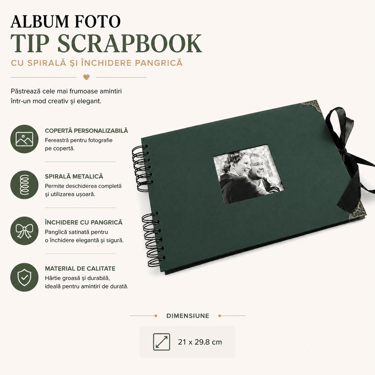 Album Foto Tip Scrapbook cu Spirală și Închidere Panglică - CraftUp