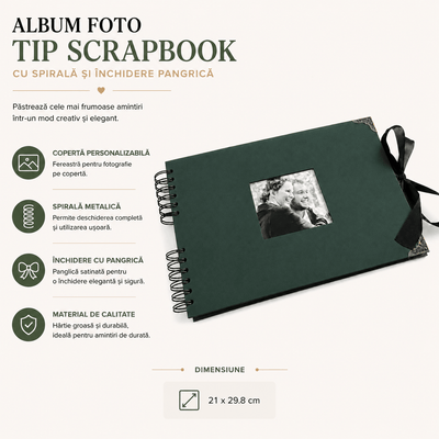 Album Foto Tip Scrapbook cu Spirală și Închidere Panglică - CraftUp