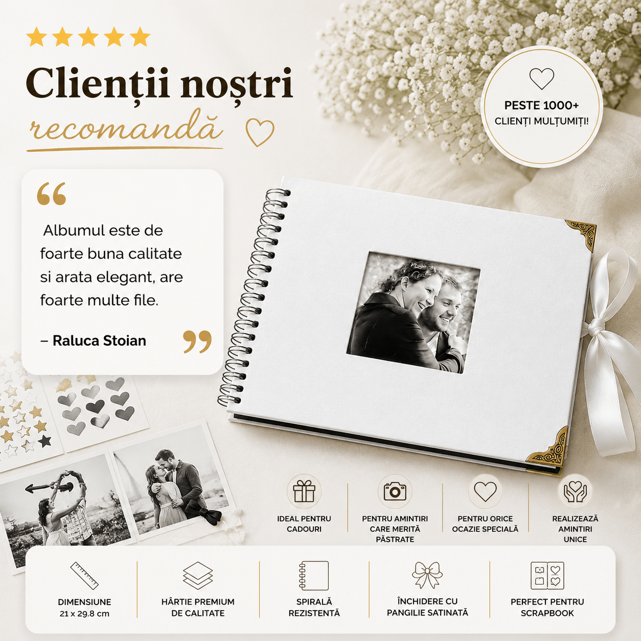 Album Foto Tip Scrapbook cu Spirală și Închidere Panglică - CraftUp
