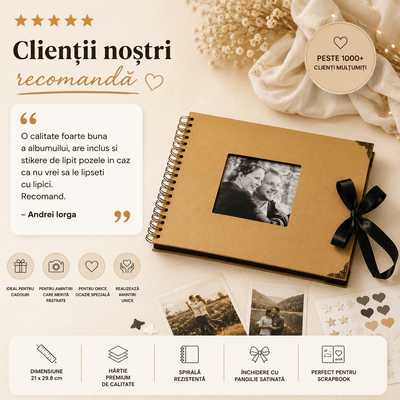 Album Foto Tip Scrapbook cu Spirală și Închidere Panglică - CraftUp