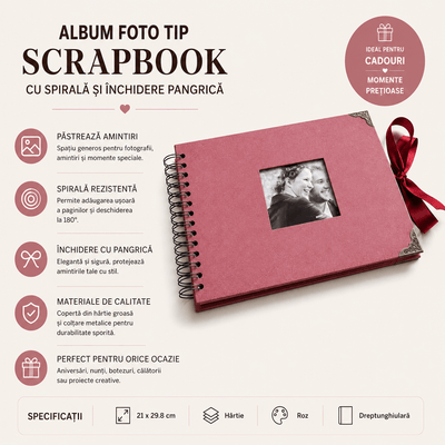 Album Foto Tip Scrapbook cu Spirală și Închidere Panglică - CraftUp