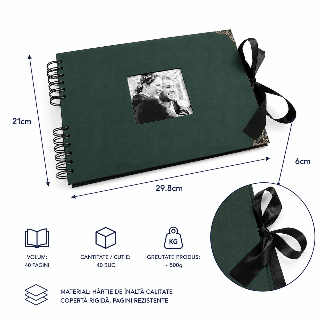 Album Foto Tip Scrapbook cu Spirală și Închidere Panglică - CraftUp