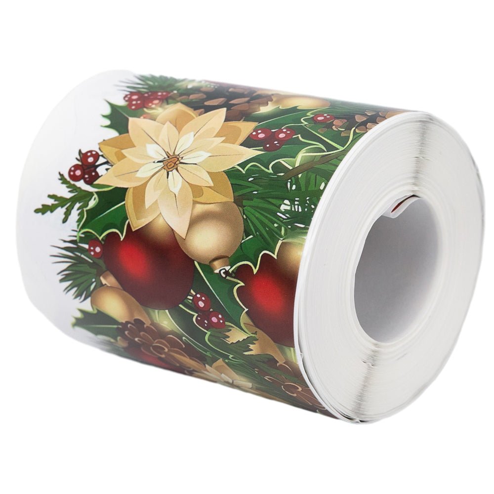 Bandă autocolantă Crăciun cu flori și globuri - CraftUp