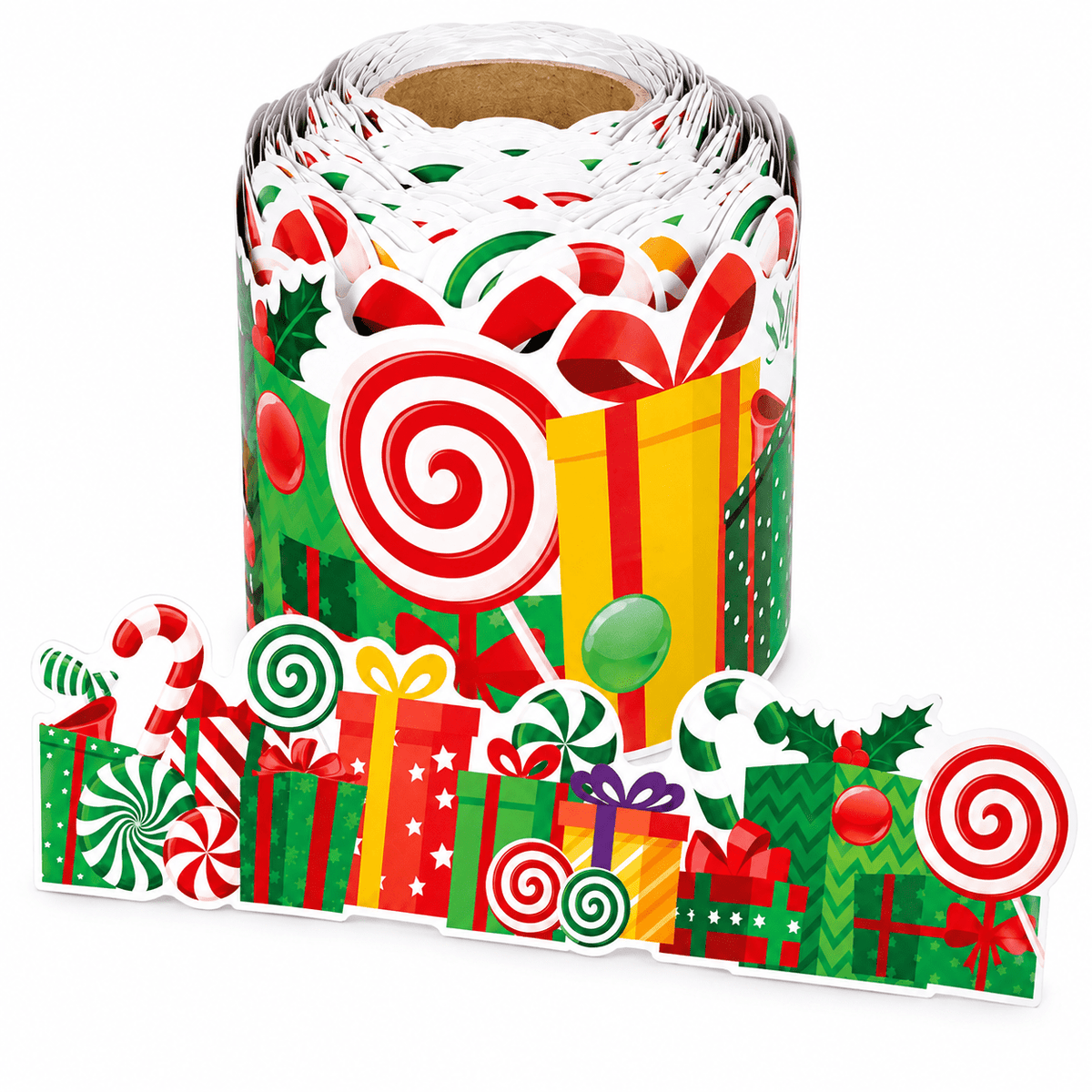 Bandă decorativă autoadezivă de Crăciun cu cadouri și bomboane - multicolor (30 m) - CraftUp