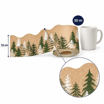 Bandă decorativă autoadezivă de Crăciun cu pădure de brazi - bej (30 m) - CraftUp