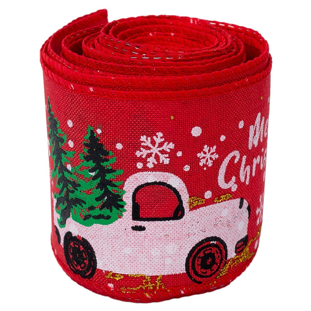 Bandă decorativă Crăciun cu cană și brad - Roșu - CraftUp