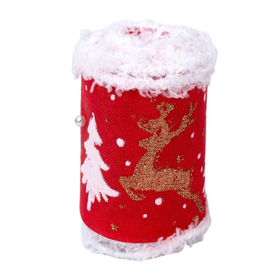 Bandă decorativă Crăciun cu frunze și margine pufoasă - CraftUp