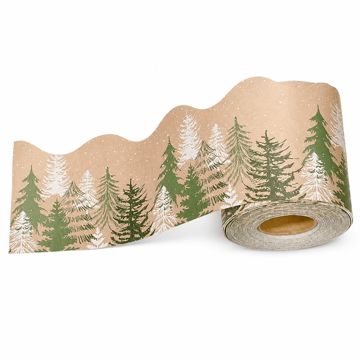 Bandă decorativă de Crăciun cu pădure de brazi - bej - CraftUp