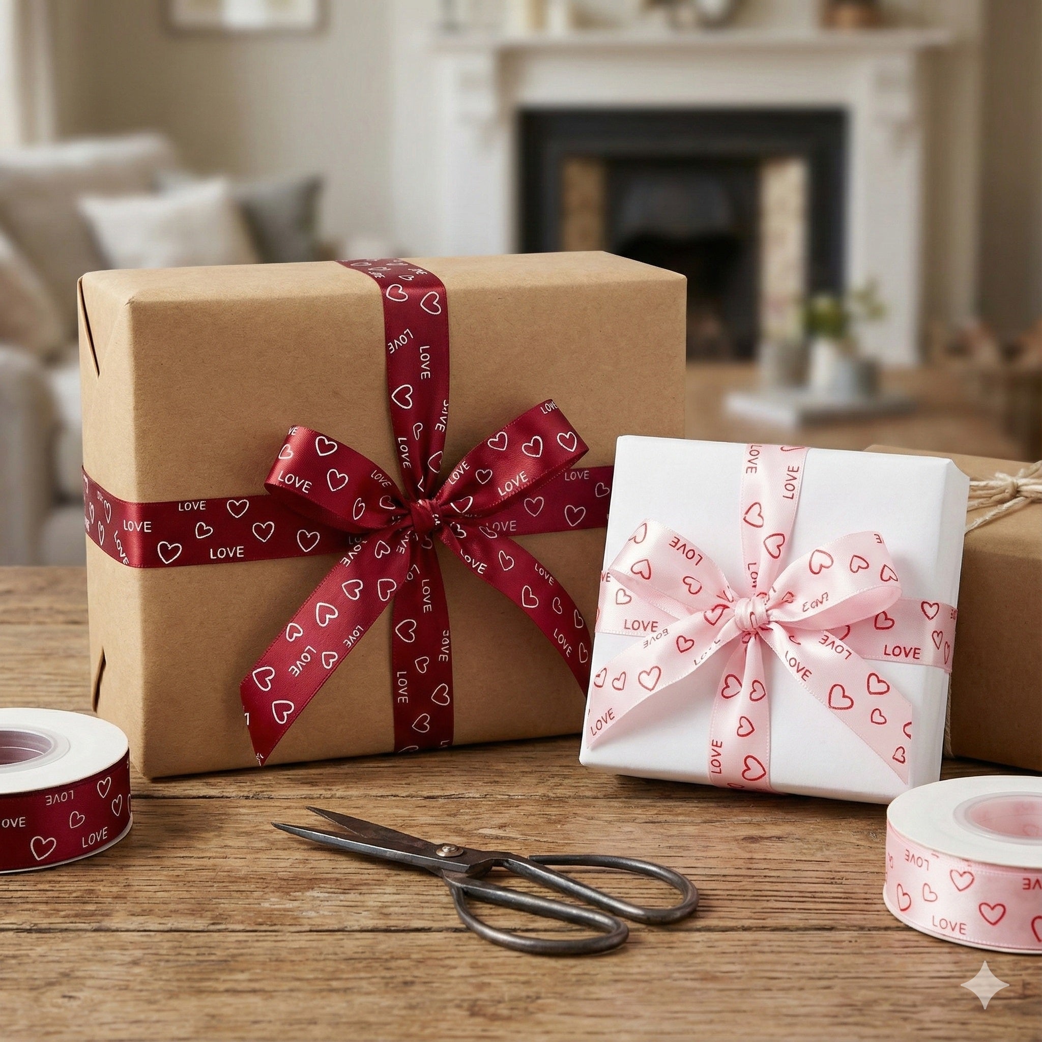 Bandă textilă cu mesaj "LOVE" și inimi (set 8 role) - CraftUp