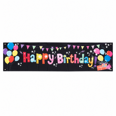 Banner aniversar cu imprimeu Happy Birthday colorat și baloane - CraftUp