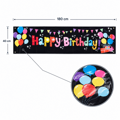 Banner aniversar cu imprimeu Happy Birthday colorat și baloane - CraftUp