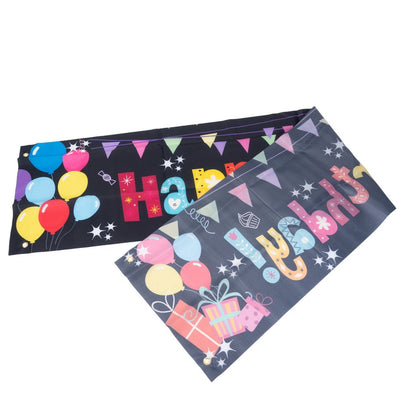 Banner aniversar cu imprimeu Happy Birthday colorat și baloane - CraftUp
