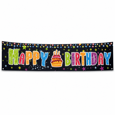 Banner aniversar cu imprimeu Happy Birthday colorat și steluțe - CraftUp