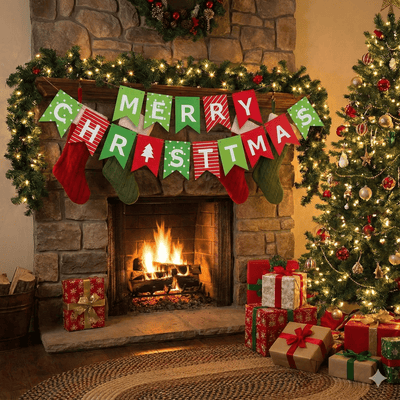 Banner Crăciun cu mesaj Merry Christmas - model 1 roșu și verde - CraftUp