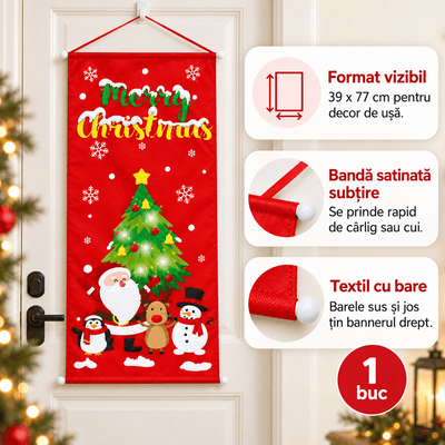 Banner de ușă de Crăciun Merry Christmas - roșu - CraftUp