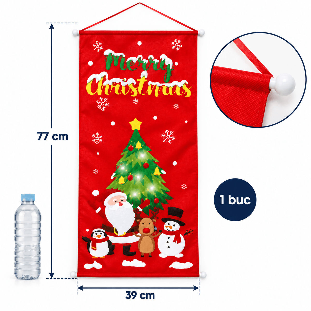 Banner de ușă de Crăciun Merry Christmas - roșu - CraftUp