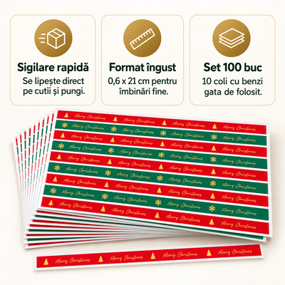 Benzi stickere de sigilare cadou de Crăciun - roșu și verde (set 100 buc) - CraftUp