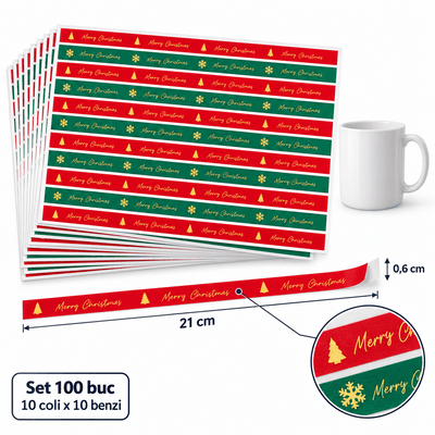Benzi stickere de sigilare cadou de Crăciun - roșu și verde (set 100 buc) - CraftUp