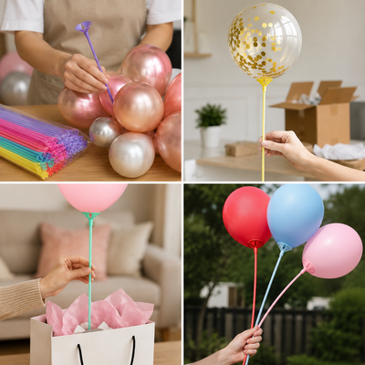Bețe și rozete pentru baloane - multicolor (set 100 buc) - CraftUp