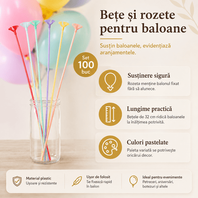 Bețe și rozete pentru baloane - multicolor (set 100 buc) - CraftUp
