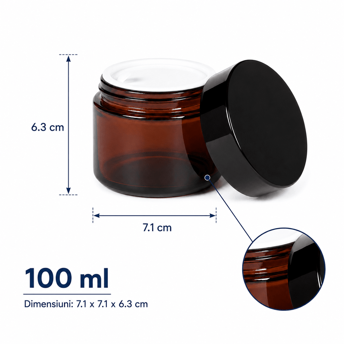 Borcan rotund ambră cu capac negru 100ml - CraftUp