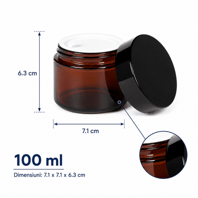 Borcan rotund ambră cu capac negru 100ml - CraftUp