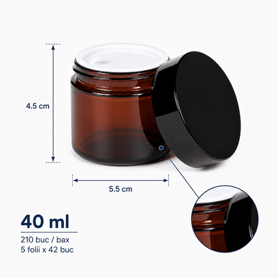 Borcan rotund ambră cu capac negru 40ml - CraftUp